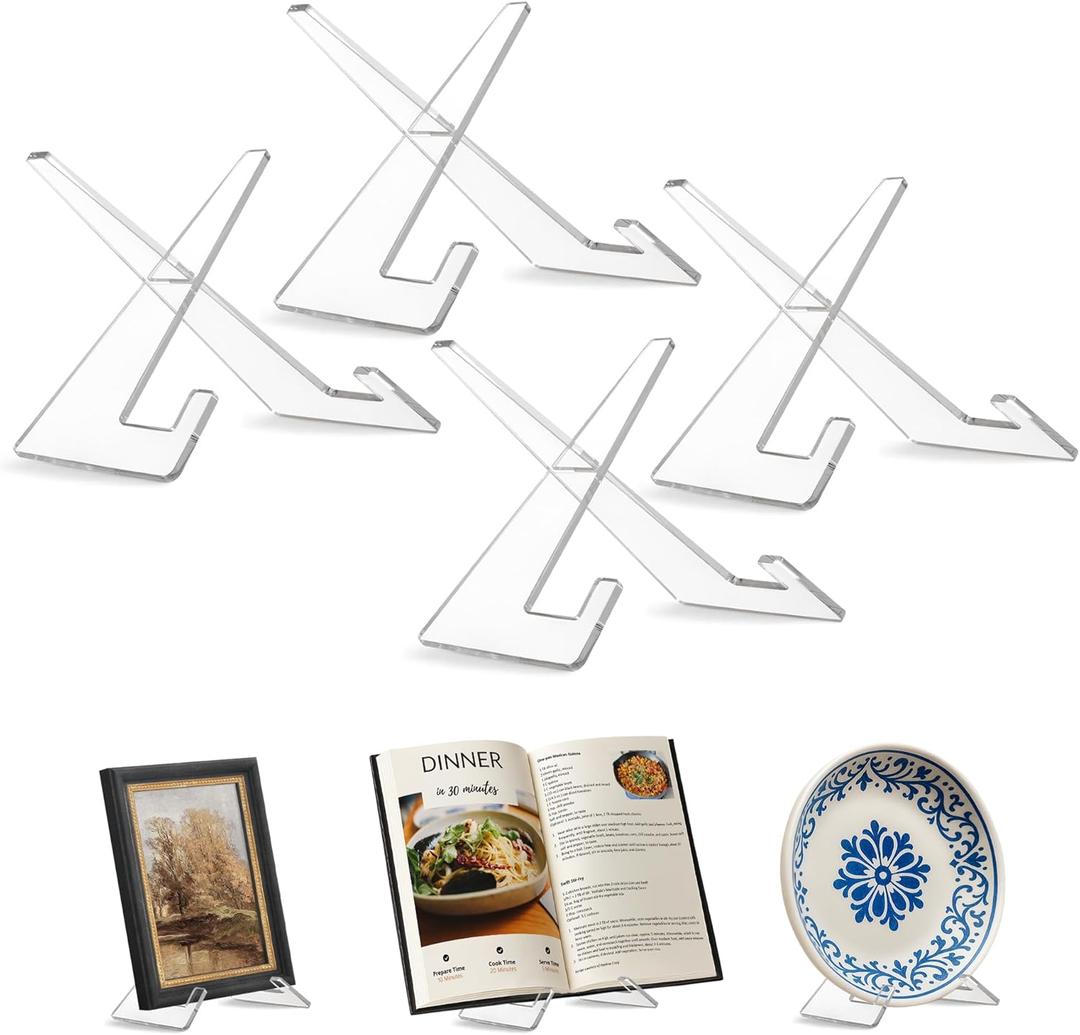 Americanflat Acrylic Easel Stand - 6" Tabletop Easel and Plate Stand - Set of 4 - Lightweight Display Holders for Photos, Cards, Frames, Books, Magazines, Albums - Home or Office Decor