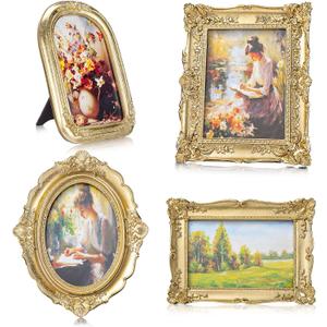 Geetery 4 Pcs Vintage Picture Frames Set, Gold Ornate Baroque Frames for Gallery Wall, Antique Victorian Decorative Photo Frame for Tabletop or Wall Display, Shabby Cottagecore Home Decor