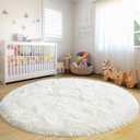 Xexsin Round Fluffy Rugs 5Ft for Girls Bedroom, Cream White Shag Circle Kids Rug Non-Slip for Bedside Dorm Nursery Playroom, Soft Cute Area Rugs for Living Room Decor