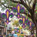 Bucherry 4 Pcs 10 Inch Large Mardi Gras Ornaments Glitter Fleur De Lis Decorations Mardi Gras Purple Green Gold Wreaths for Door Window Tree Masquerade New Orleans Holiday Party Decor