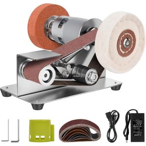 Mini Belt Sander, 7 Adjustable Speed Electric Knife Sharpener, 15 Degree Belt Grinder, Power Belt Sander for Metal Working and Woodworking