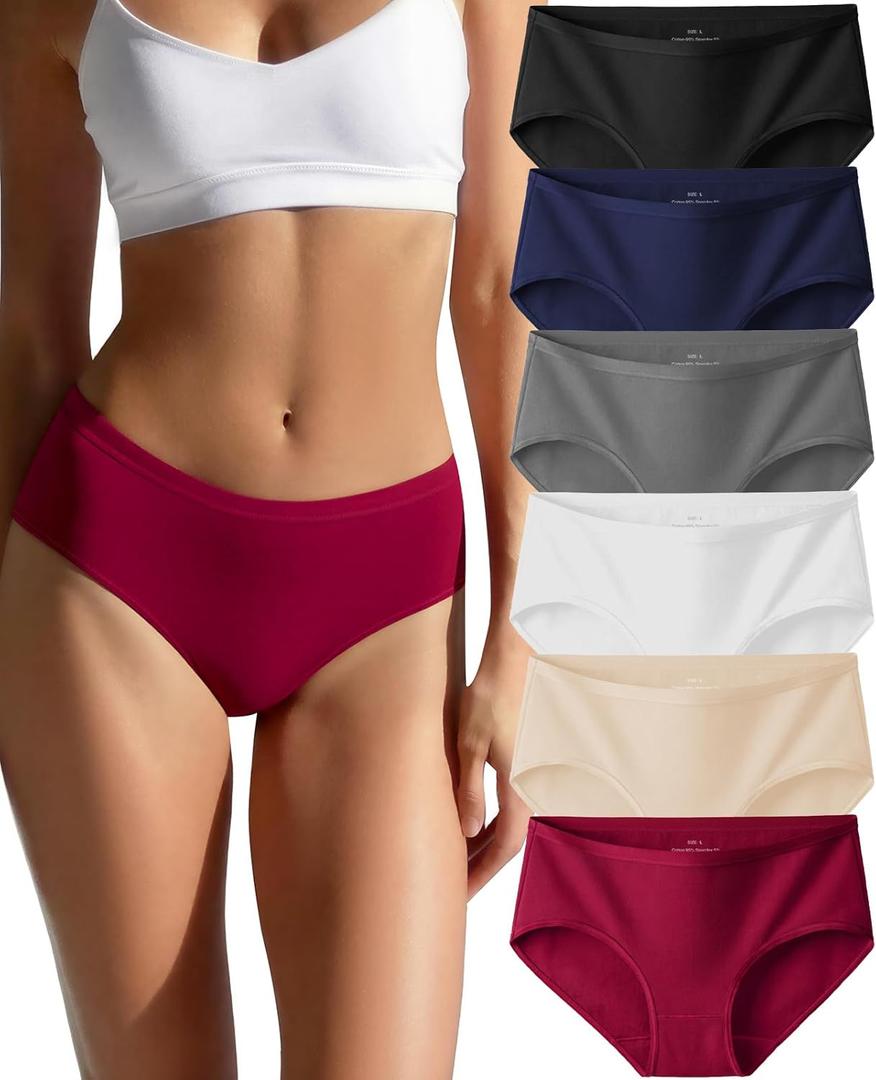 Cotton Hipster Panties for Women: Mid Rise Underwear Breathable Cheeky Full Coverage Ladies Briefs 6-Pack (Medium)