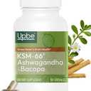 Upbe Ashwagandha Supplements for Women & Men - KSM-66® with Bacopa & Milk Thistle, 60 Vegan Capsules - Stress Relief, Mood, Cortisol Support, Extra Strength Ashwagandha Capsules