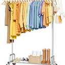 Sakugi Clothes Rack - Large-Capacity Clothing Racks for Hanging Clothes with Lockable Wheels, Space-Saving Metal Coat Rack for Bedroom, Laundry Room, Entryway, 45.6" x 16.9" x 59", Silver