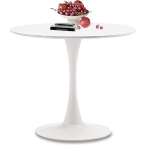 White Round Dining Room Table, 31.5" Tulip Table Round Kitchen Dining Table for 2-4 People, with 0.7" MDF Tables Top and Metal Pedestal Base Dinner Tables for Cafe, Home, Dining Room