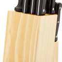 Amazon Basics 14-Piece High Carbon Stainless Steel Kitchen Knife Set with Full Tang Construction, Ergonomic Handles, Sharpener and Pinewood Block, Black