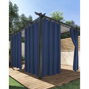HolidayIdeas Outdoor Curtains for Patio Waterproof, 4 Panels - 54 x 95 Inch - Privacy Protection & Light Filtering Curtains Navy Grommet Outside Curtains for Porch, Gazebo, Pergola, Backyard