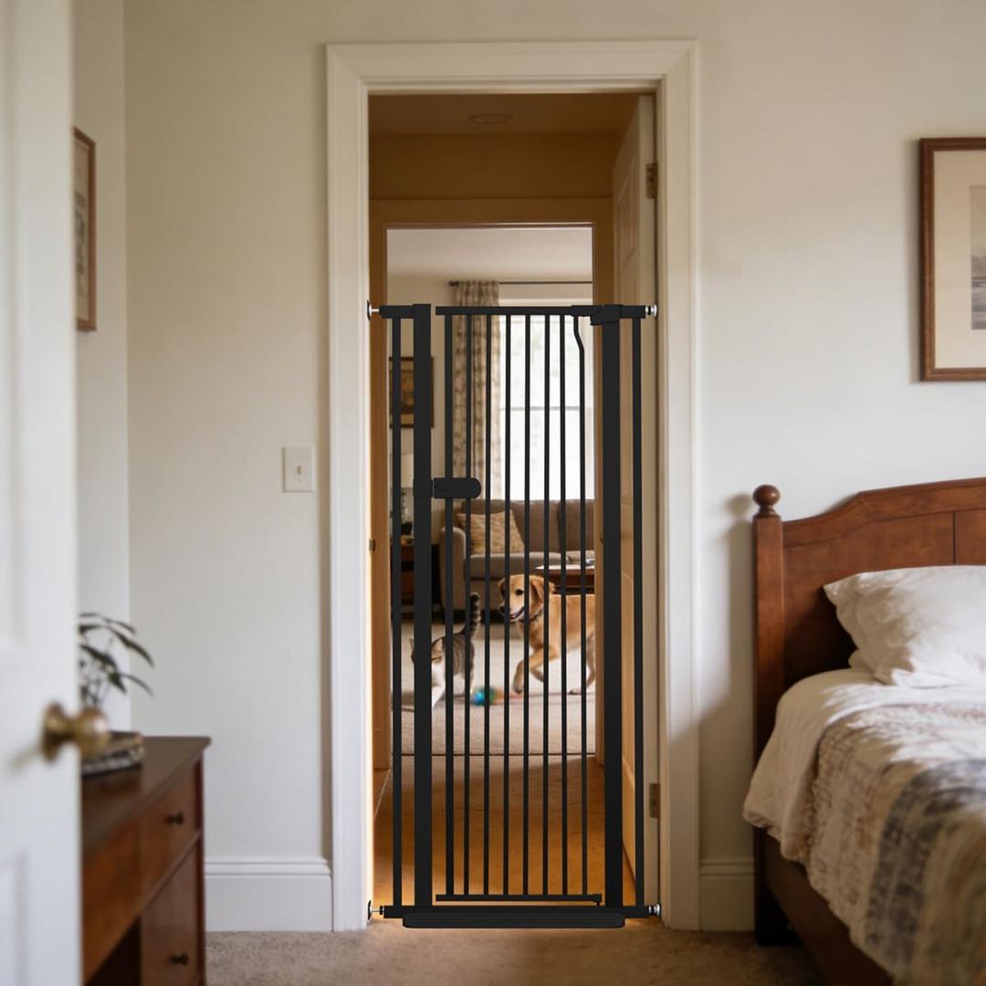 Lumizone Extra Tall Cat Gate 55.12" High Pressure Mounted 26.18"-29.91" Extra Wide 1.37" Gap No Drilling Auto-Close One-Handed Operation Tall Pet Gate for Dogs(Black, 55.12" H x 26.18"-29.91" W)