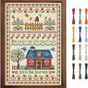 FREEBLOSS Cross Stitch Wall Hanging Kits Stamped Embroidery Starter Kits Pre Printed Stitches Practice Kit with Instructions for Beginners Cross Stitching Decor Joy in The Journey