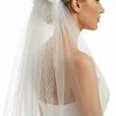 Bridal Bow Veil White 2 Tiers Veils Bachelorette Veil Tulle Hair Accessories Engagement Favors Bridesmaid Gifts (White)