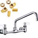 Wall Mount Faucet 8 Inch Center Commercial Kitchen Faucet, 12 Inches Swivel Spout Wall Mounted Restaurant Sink Faucets 2 Handle Commercial Faucets for Laundry Utility(Polished,12")