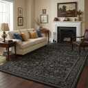 GarveeHome 5x7 Washable Area Rugs for Living Room, Boho Vintage Rug Non Slip Low Pile Stain Resistance Indoor Soft Large Throw Carpet for Bedroom Dining Room Office Black