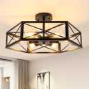 WILON Semi Flush Mount Ceiling Light, Industrial 6 Light Close to Ceiling Light Fixture, Black Dining Room Light Fixture Farmhouse Chandelier for Kitchen Hallway Bedroom Living Room(E26 Socket)