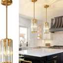Gold Pendant Lighting Modern Pendant Light Mini Crystal Chandeliers Adjustable Pendant Light Fixture for Kitchen Island Dinning Room Corridor Bedroom(Gold 2-Pack), Round-2-Pack