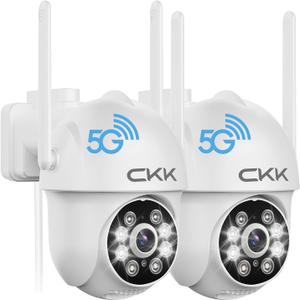 CKK 2K Security Cameras Outdoor 2Pack, 2.4G/5G Wireless Home Security Cameras, 360 PTZ, PIR Motion Detection, Color Night Vision, 2-Way Talk, Waterproof, Audible & Floodlight Alarm, Works with Alexa