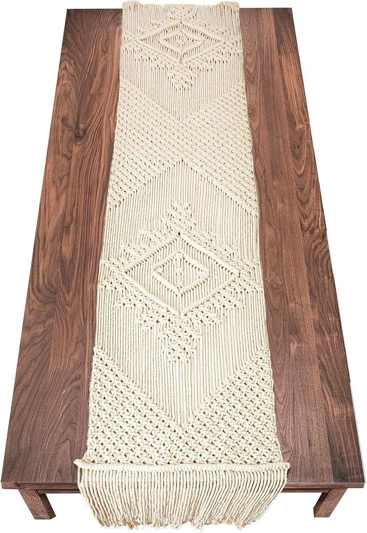 LIVALAYA Macrame Table Runner 86 Inches Long Cotton Boho Table Runners for Dining or Coffee Table Bohemian Runner for Rustic Wedding Table Decor Tassels Vintage Farmhouse Home Decoration for Kitchen (86"x 13") LIVALAYA Macrame Table Runner 86 Inches Long Cotton Boho Table Runners for Dining or Coffee Table Bohemian Runner for Rustic Wedding Table Decor Tassels Vintage Farmhouse Home Decoration for Kitchen (86"x 13")