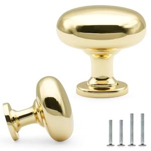 FURFITT  Polished Brass Cabinet Knobs 1-1/7 Inch(29mm) Diameter Shiny Polished Gold Round Drawer Knobs Solid Zinc Alloy Dresser Kitchen Cupboard Bathroom Furniture Hardware