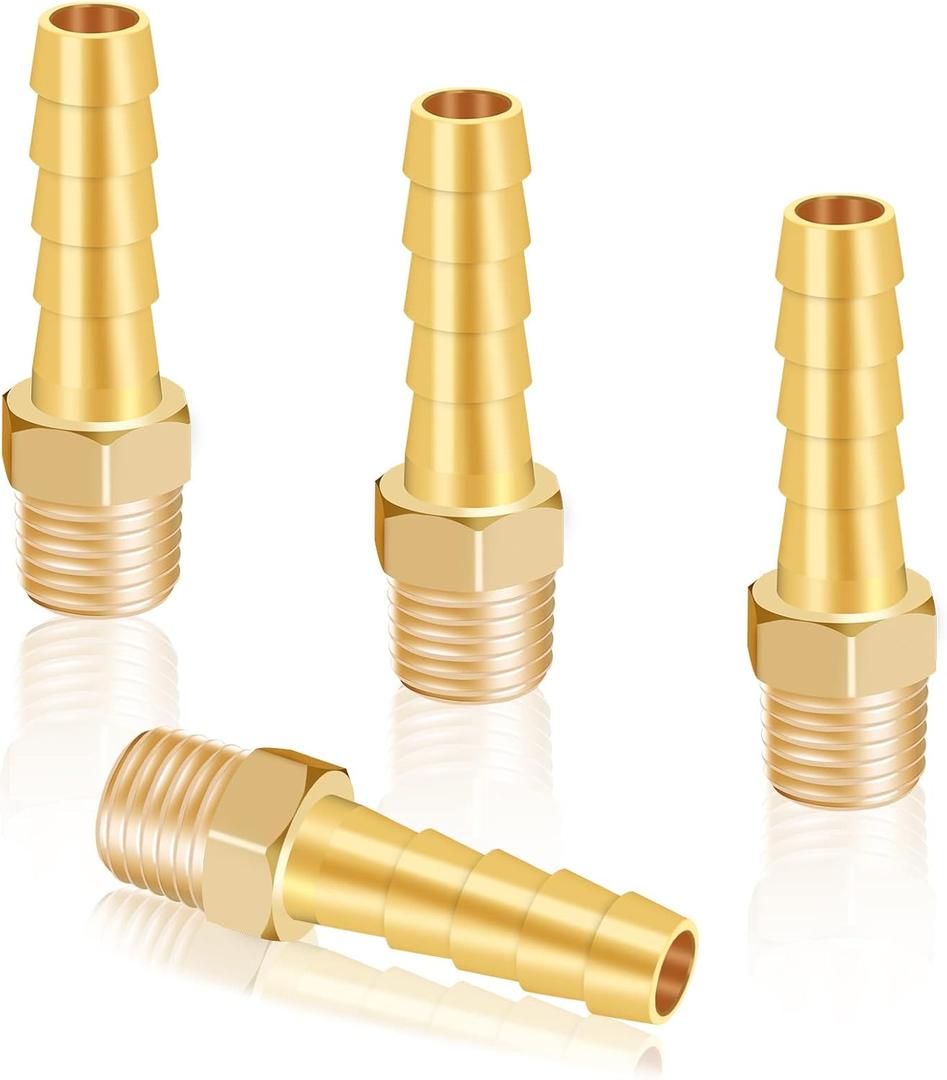 KOOTANS 4pcs Brass Hose Barb Fittings 5/16" Hose Barb to 1/8 NPT Male Thread Air Hose Fittings Brass Quick Coupler Air M Type Adapter Connector Fitting