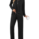 Ekouaer Pajamas for Women Set Long Sleeve Sleepwear Top & Pants Pjs Comfy 2 Piece Lounge Set with Pockets, Size L