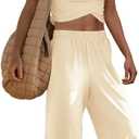 LAMISSCHE Womens Loungewear Set 2 Piece Outfits Sets Cropped Tops and Wide Leg Pants with Pockets Tracksuit (Beige, XS)