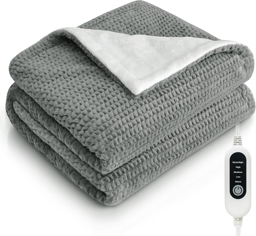 Heated Blanket 50"x60" Electric Throw Blanket with 5 Heat Settings, 10H Auto-Off, Soft Wave Fleece for Couch, Bed & Office