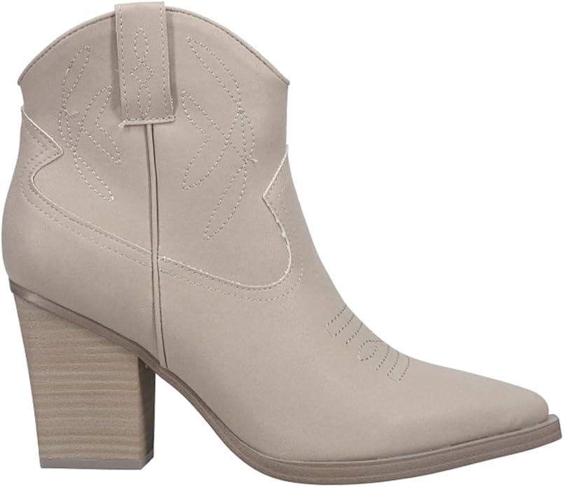 MIA Womens Sawyer Embroidered Pointed Toe Casual Boots Ankle Mid Heel 2-3" - 7.5