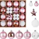 Christmas Balls Ornaments Set, 44 Pcs Xmas Shatterproof Plastic Baubles Hanging Balls for Christmas Tree Holiday Party Wedding Decoration (Pink & White)