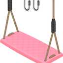 SELEWARE Heavy Duty Swing Seat with Adjustable Rope, 300lbs Capacity Non-Slip Plastic Tree Swing for Kids, Playground Swing Set Accessories Replacement with Snap Hooks for Indoor Outdoor Use (Pink)