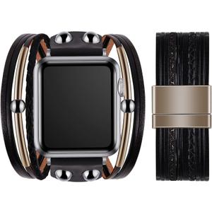 VIQIV Bracelet Band Compatible with Apple Watch Band 38mm 40mm 41mm 42mm 44mm 45mm 49mm Ultra for Women, Beaded Jewerly Fancy Leather Cuff Dressy Pretty Straps for iWatch Series SE 9/8/7/6/5/4/3/2