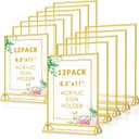 Enayplon Acrylic Sign Holder 8.5 x 11, 12 Pack Double Sided Flyer Holder, Table Menu Holder Display Stand for Wedding, Party, Gold Picture Frame Stand up Table Top Menu Holder