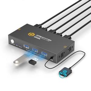 HDMI KVM Switch 2 Monitors 2 Computers 4K@60Hz, USB3.0 KVM Switch Dual Monitor with 3 USB 3.0 Ports Sharing Keyboard and Mouse, Printer/Scanner, Desktop Controller