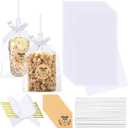 Wavwavw 100 Sets Clear Rice Krispie Treat with Ribbon Bow and Thank You Stickers Flat Cellophane Clear Candy Bags for Rice Krispie Treats Gift Giving Bags(White