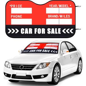 Jingmore for Sale Sign for Vehicle Windshield Sun Shade Quickly Sell Your Car or Truck Foldable Car Front Window Sunshade for Sun Visor Easily Seen Info on Dual Purpose(48 x 27.5 Inches,Classic)