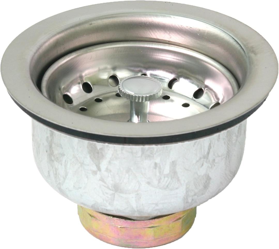 Highcraft 9737 Double Cup Kitchen Sink (3-1/2 Inch) Stainless Steel Drain Assembly with Strainer Basket and Rubber Stopper