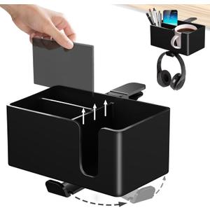 Yinqster 2/3/4 in 1 Desk Cup Holder and Headphone Hanger,Clip on Cup Holder with Rotating Headphone Stand & 2 Wire Holes,Detachable Side Desk Organization for Table,Office Accessories