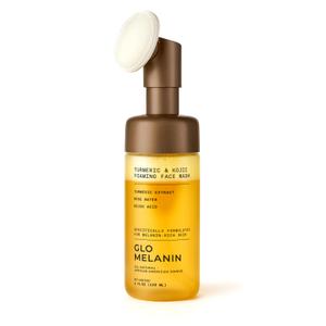 Glo Melanin Turmeric & Kojic Foaming Face Wash Brightening Foaming Cleanser with Scrubber Top, Rose Water, Vitamin C, Aloe & Kojic Acid Natural, Paraben-Free, 4 fl oz, 120 ml
