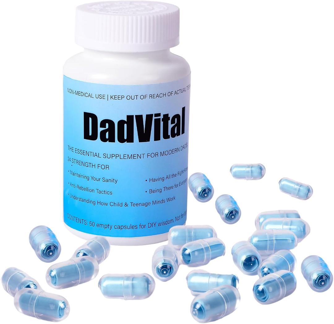 DadVital Funny Dad Gifts for Fathers Day DIY Capsule Bottle with 50 Empty Capsules and 60 Note Papers Unique Joke Gift for Dads, Husbands, First-Time Fathers, Gag Gift Idea for Him
