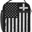 Distressed White American Flag Lunch Box - Insulated Lunch Bags for Women/Men/Girls/Boys Detachable Handle Lunchbox Meal Tote Bag
