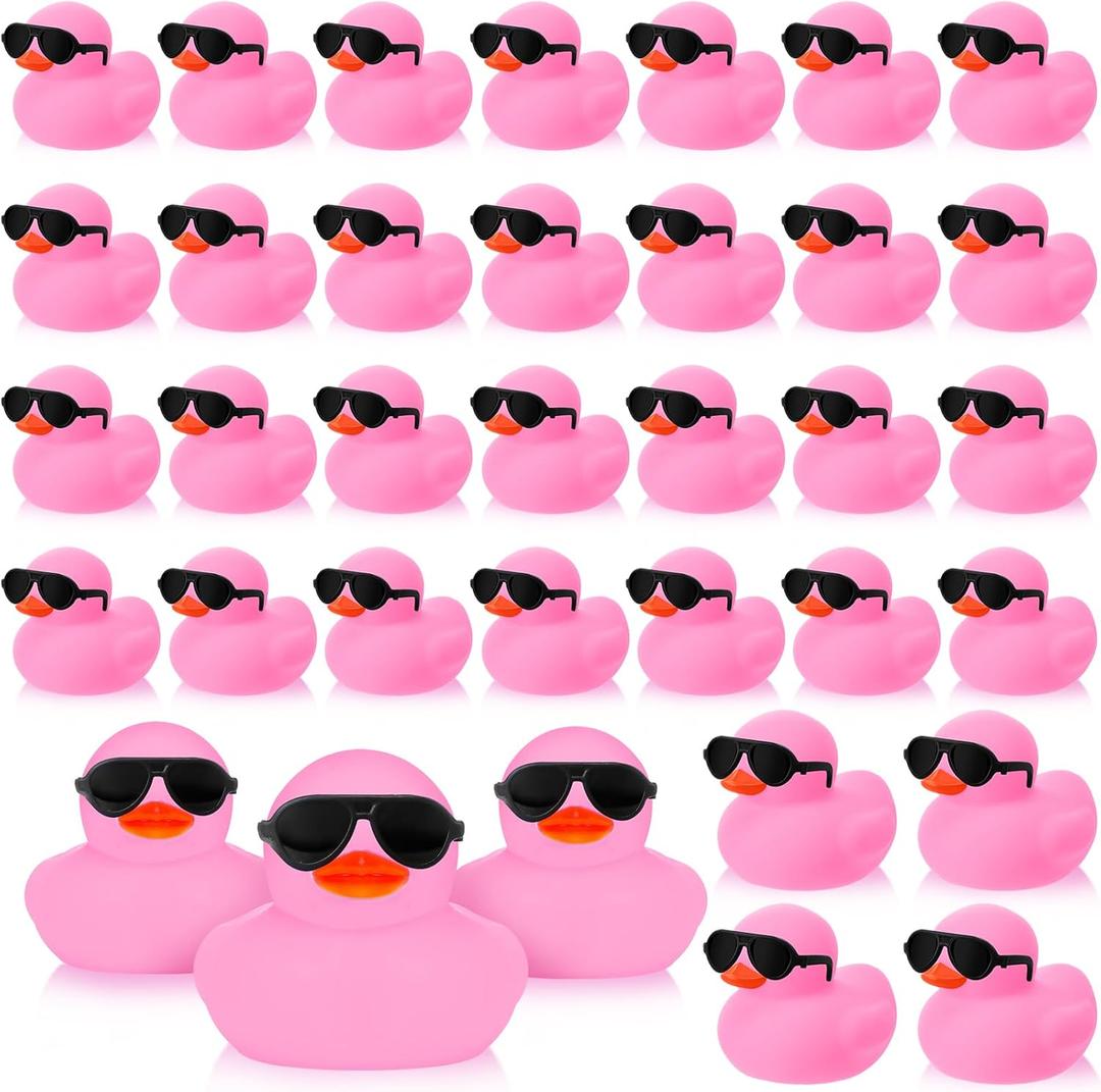 Sosation 36 Packs Mini Rubber Ducks with Sunglasses Sets 2.2 Inch Bath Squeaky Rubber Duckies Cute Float Bathtub Toys for Birthday Party Favors Class Carnival Prizes Car Decor(Pink)