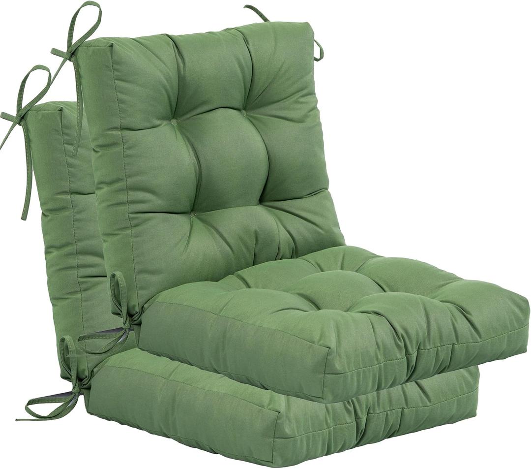 QILLOWAY Outdoor Chair Cushion for Patio Furniture, Waterproof Patio Cushions Set of 2 with Ties, Fade Resistant Replacement Pads for Outdoor Rocking Chairs,Dark Green