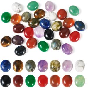 28 Pcs Oval Gemstone Cabochons Flatback Healing Crystal Stone Cabochons 12x10 mm Natural Stone Dome Cabs for Jewelry Making Necklace Bracelet DIY Craft Photo Frame