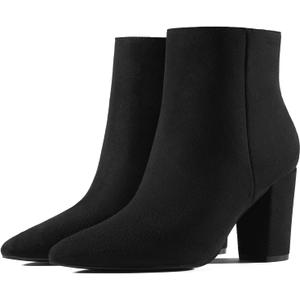 Rollda SUEDI Women's Pointed Toe Ankle Boots Chunky High Heel Ankle Booties Side Zipper Short Boots (11)