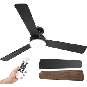 52 Inch Ceiling Fans with Lights, Remote Control, 3CCT, Dimmable & Adjustable Wind Speed, Timer Function, Reversible, Quiet, Energy-Saving Ceiling Fan with Light for Bedroom, Living Room Indoor/Outdoor