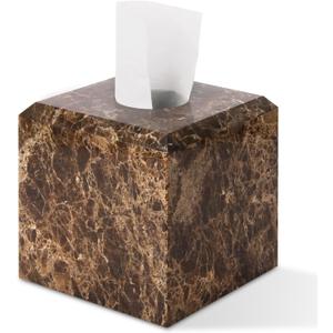 Natural Marble Square Tissue Box Cover,Stone Modern Decorative Sturdy Napkin Box Holder Case,Facial Paper Organizer for Bathroom Vanity Toilet Countertop,Kitchen (1, Dark Brown, 5.71 * 5.71 * 5.51)