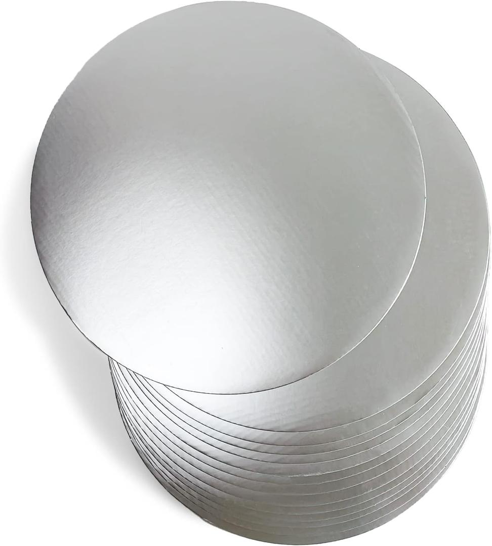 Generic [20/40/50pcs] 12 in White Cakeboard Round,Disposable Cake Circle Base Boards Cake Cardboard Pizza Plate Platter (20PCS Silvery), 12 inch, PAN20180020015