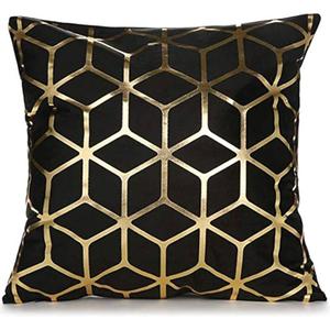 DEZENE 24x24 Inch Gold Velvet Throw Pillow Covers: Square Decorative Pillow Cases for Bedroom Sofa Couch Living Room, Black