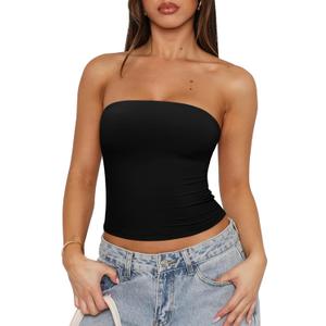 REORIA Women's Strapless Tube Top Double Lined & Non-Slip Y2K Backless Crop Tops for Summer Going Out, Small