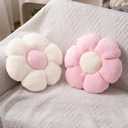 2 Pcs Pink White Throw Pillows Cute Flower Pillow Daisy Flower Shaped Floor Cushions Set, Preppy Decorative Throw Pillows for Girls Bed Bedroom Couch Decor (White & Pink, 15 INCH)