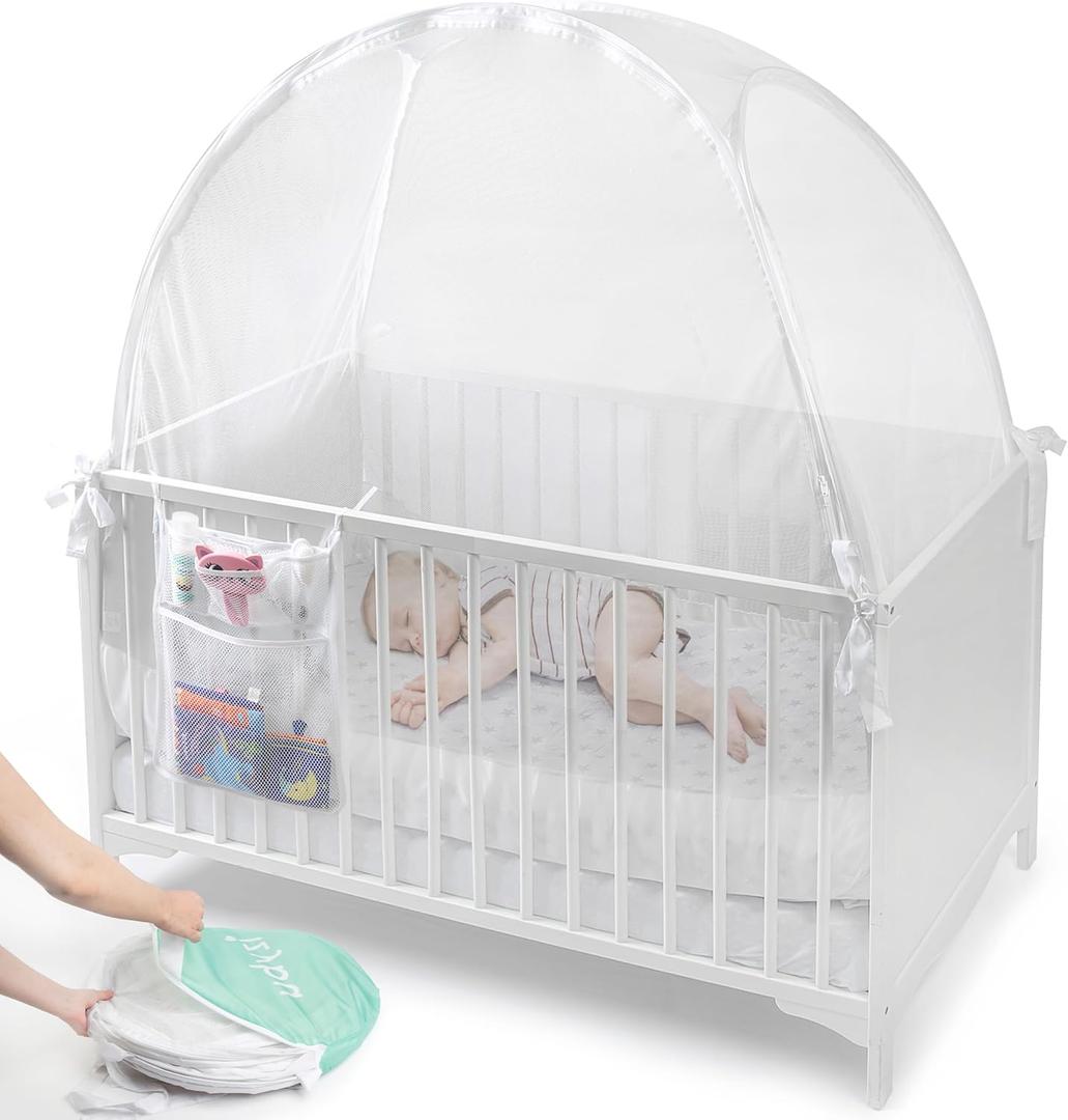 Baby Crib Tent to Keep Baby from Climbing Out  Breathable Cotton Mesh  Locking Zippers  Pop-Up Crib Canopy Net  Safe Anti-Climb Crib Cover  Izybu Crib Tent  Fits Standard 52 Cribs