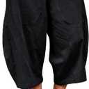 EKLENTSON Mens Cotton Linen Capri Pants Light Loose 3/4 Long Shorts Elastic Waist Drawstring Harem Casual Beach Yoga Trousers (Black, 38)